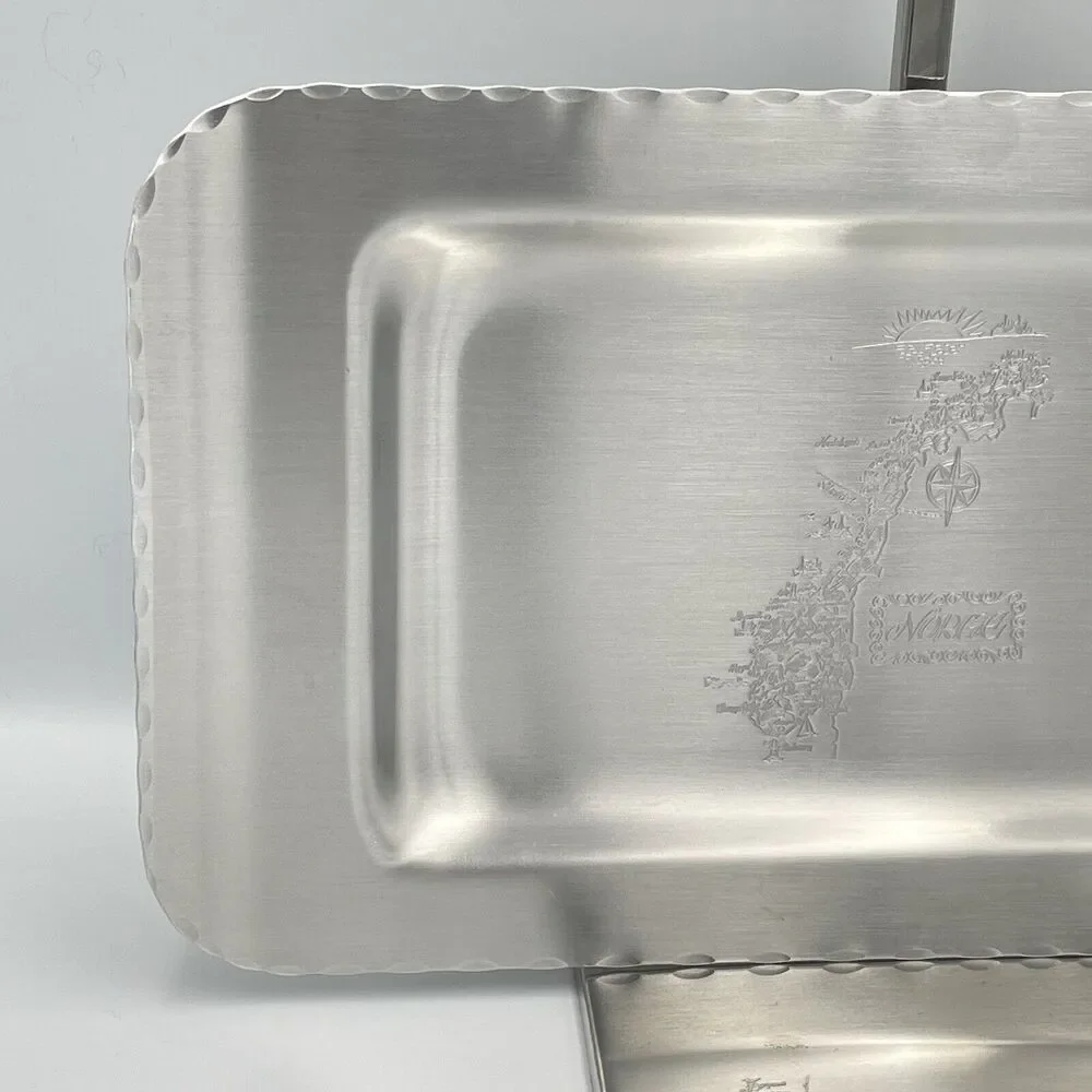 Norge Norway Vintage Hammered Aluminum Tray Etched Engraved Souvenir Decor Gift